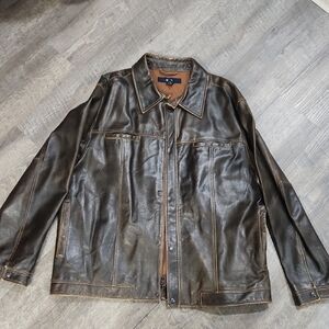 LMen's Dark Brown Leather Bomber Jacket